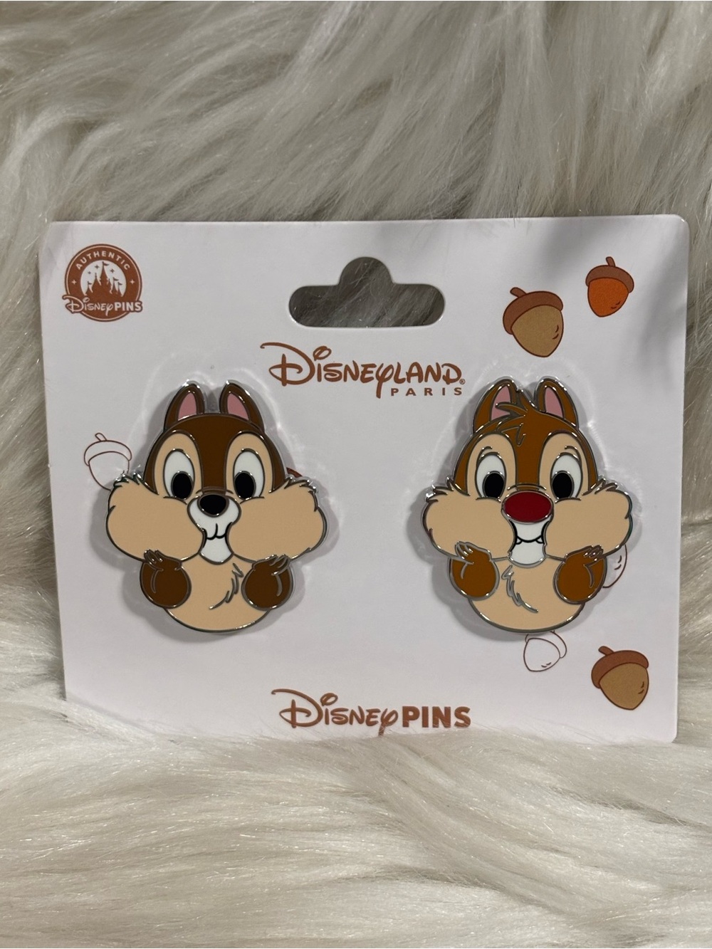 2026 Disneyland Paris Chip & Dale Eating Acorns Enamel Pin Set New